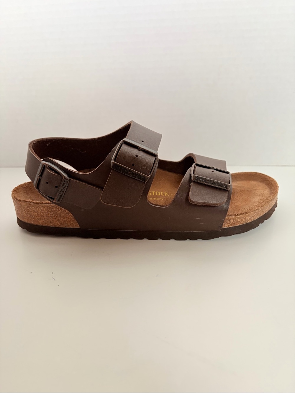 Birkenstock Milano Sandals Supportive Shoes Cork Footbed Leather Brown Size 40